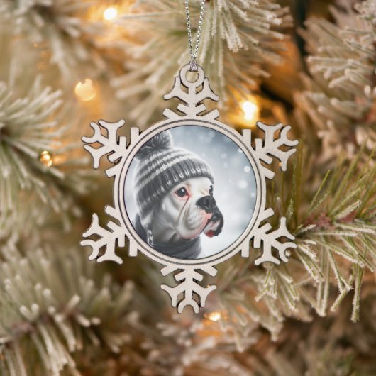 Boxer Dog im Winter Schneeflocken Zinn-Ornament (Baum)
