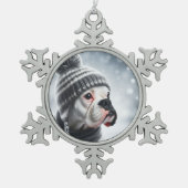 Boxer Dog im Winter Schneeflocken Zinn-Ornament (Vorderseite)