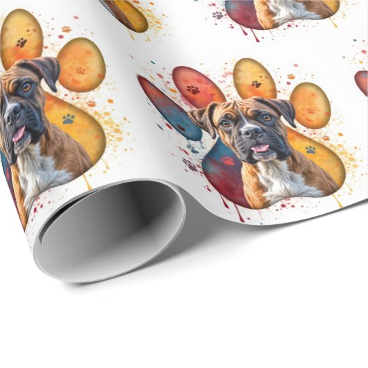Boxer Dog in Aquarellfarben Druck Geschenkpapier (Rolleneckpunkt)
