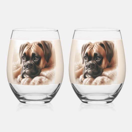 Boxer Dog in einer serenen Pose Weinglas Ohne Stiel (Vorderseite)