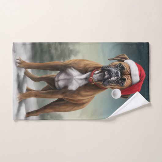 Boxer Dog in Schneeschweihnacht Badhandtuch Set (Handtuch)
