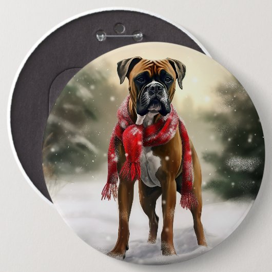 Boxer Dog in Schneeschweihnacht Button (Vorne & Hinten)