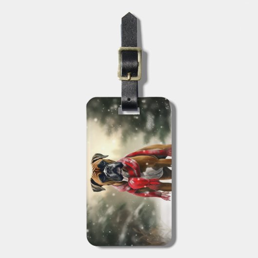 Boxer Dog in Schneeschweihnacht Gepäckanhänger (Vorderseite vertikal)