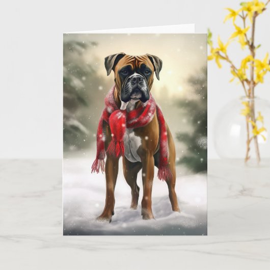 Boxer Dog in Schneeschweihnacht Karte (Gelbe Blume)