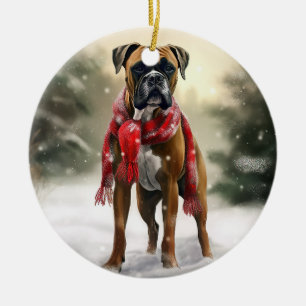 Boxer Dog in Schneeschweihnacht Keramik Ornament