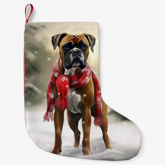 Boxer Dog in Schneeschweihnacht Kleiner Weihnachtsstrumpf (Vorderseite)