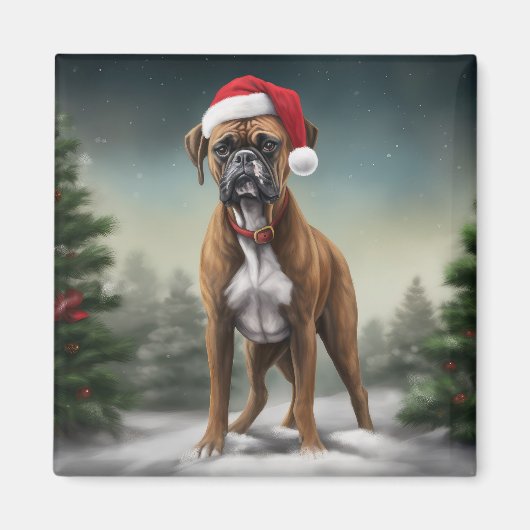 Boxer Dog in Schneeschweihnacht Magnet (Vorne)