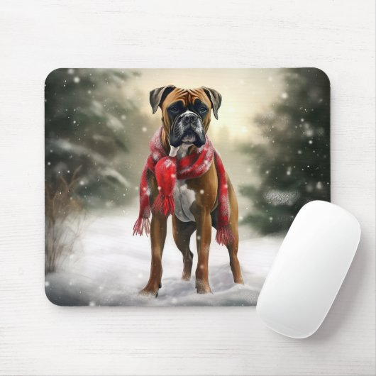 Boxer Dog in Schneeschweihnacht Mousepad (Mit Mouse)