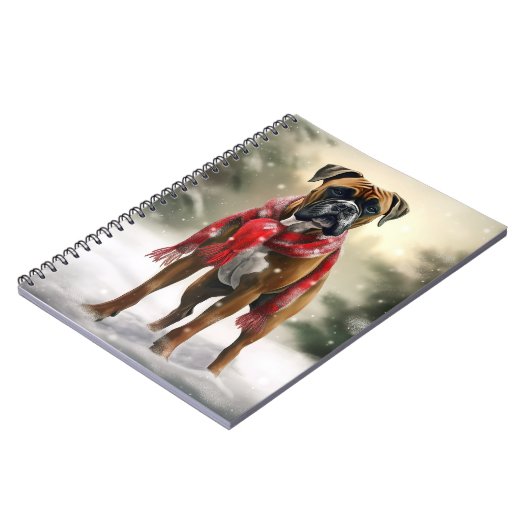 Boxer Dog in Schneeschweihnacht Notizblock (Linke Seite)