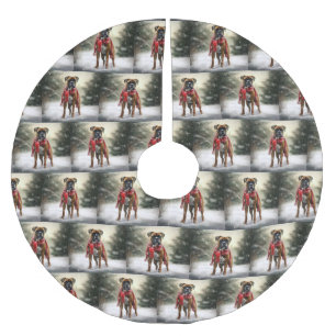 Boxer Dog in Schneeschweihnacht Polyester Weihnachtsbaumdecke