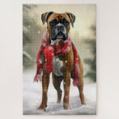 Boxer Dog in Schneeschweihnacht Puzzle (Vertikal)