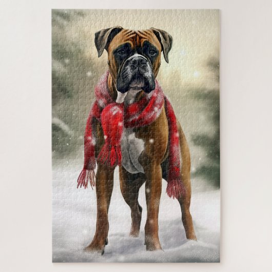 Boxer Dog in Schneeschweihnacht Puzzle (Vertikal)