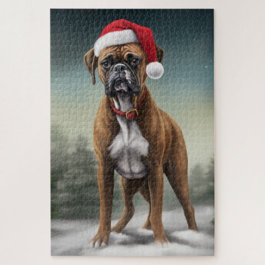 Boxer Dog in Schneeschweihnacht Puzzle (Vertikal)