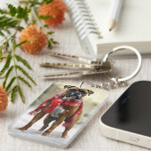 Boxer Dog in Schneeschweihnacht Schlüsselanhänger (Vorderseite rechts)