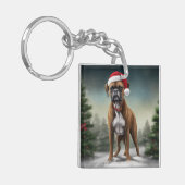 Boxer Dog in Schneeschweihnacht Schlüsselanhänger (Vorderseite links)