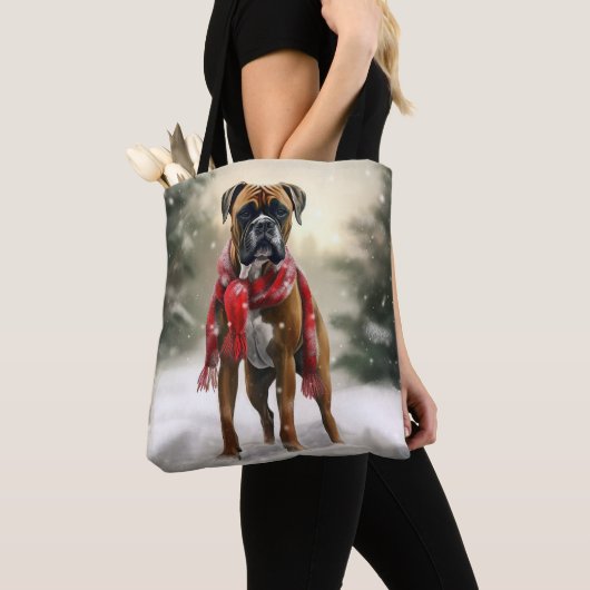 Boxer Dog in Schneeschweihnacht Tasche (Von Nahem)