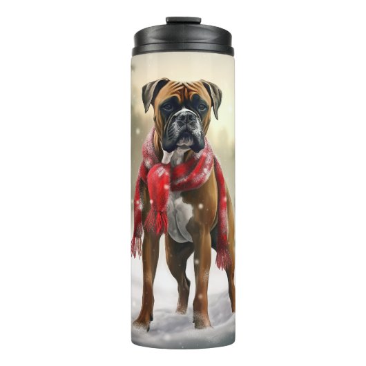 Boxer Dog in Schneeschweihnacht Thermosbecher (Vorderseite)