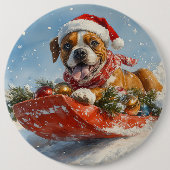 Boxer Dog in Sledge Lass es Schnee Weihnachten Button (Vorderseite)