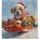 Boxer Dog in Sledge Lass es Schnee Weihnachten Duschvorhang (Vorderseite)