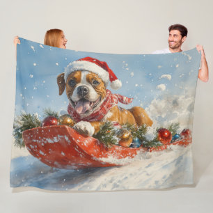 Boxer Dog in Sledge Lass es Schnee Weihnachten Fleecedecke