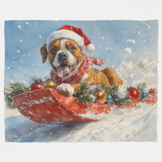 Boxer Dog in Sledge Lass es Schnee Weihnachten Fleecedecke (Vorderseite (Horizontal))