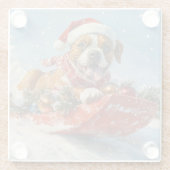 Boxer Dog in Sledge Lass es Schnee Weihnachten Glasuntersetzer (Rückseite)