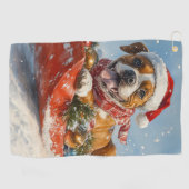 Boxer Dog in Sledge Lass es Schnee Weihnachten Golfhandtuch (Horizontal)