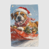 Boxer Dog in Sledge Lass es Schnee Weihnachten Golfhandtuch (Vorderseite)
