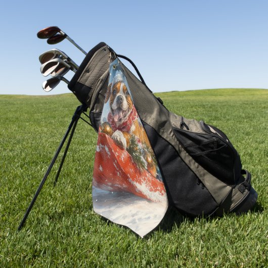 Boxer Dog in Sledge Lass es Schnee Weihnachten Golfhandtuch (Gras)