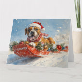 Boxer Dog in Sledge Lass es Schnee Weihnachten Karte (Vorderseite)