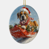 Boxer Dog in Sledge Lass es Schnee Weihnachten Keramik Ornament (Rechts)
