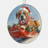Boxer Dog in Sledge Lass es Schnee Weihnachten Keramik Ornament (Links)