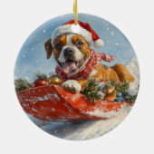 Boxer Dog in Sledge Lass es Schnee Weihnachten Keramik Ornament (Hinten)