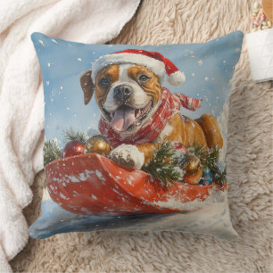Boxer Dog in Sledge Lass es Schnee Weihnachten Kissen