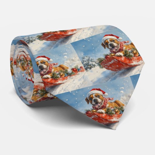 Boxer Dog in Sledge Lass es Schnee Weihnachten Krawatte (Gerollt)