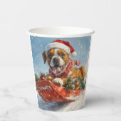 Boxer Dog in Sledge Lass es Schnee Weihnachten Pappbecher (Rückseite)