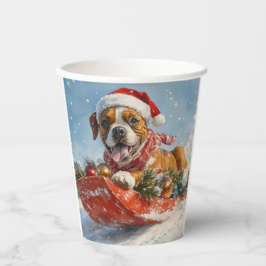 Boxer Dog in Sledge Lass es Schnee Weihnachten Pappbecher (Vorderseite)