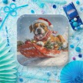 Boxer Dog in Sledge Lass es Schnee Weihnachten Pappteller (Party)