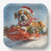 Boxer Dog in Sledge Lass es Schnee Weihnachten Pappteller (Vorderseite)