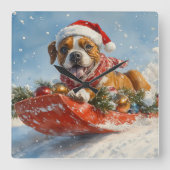 Boxer Dog in Sledge Lass es Schnee Weihnachten Quadratische Wanduhr (Vorderseite)