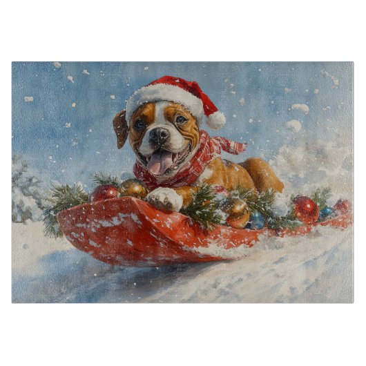 Boxer Dog in Sledge Lass es Schnee Weihnachten Schneidebrett (Vorderseite)
