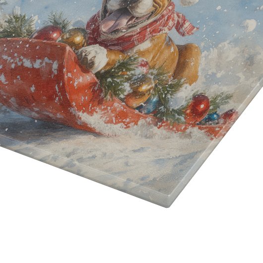 Boxer Dog in Sledge Lass es Schnee Weihnachten Schneidebrett (Ecke)
