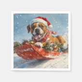 Boxer Dog in Sledge Lass es Schnee Weihnachten Serviette (Vorderseite)