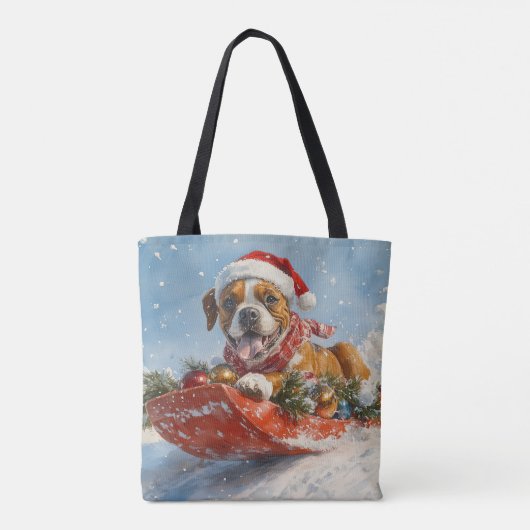 Boxer Dog in Sledge Lass es Schnee Weihnachten Tasche (Rückseite)