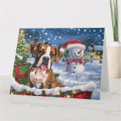 Boxer Dog in Sleigh Snow Weihnachten Karte (Vorderseite)