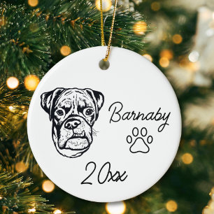 Boxer Dog Individuelle Name & Year Line Art Keramik Ornament