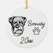 Boxer Dog Individuelle Name & Year Line Art Keramik Ornament (Vorne)