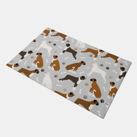 Boxer Dog Knochen und Paws Fußmatte (Schrägansicht)