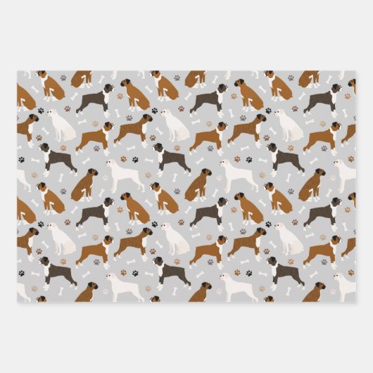 Boxer Dog Knochen und Paws Geschenkpapier Set (Vorderseite 2)