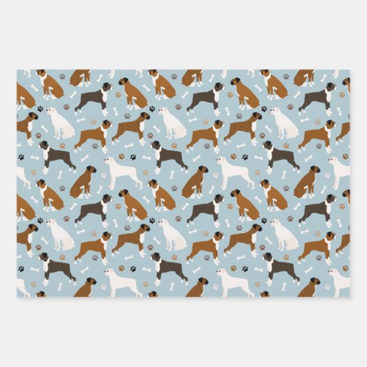 Boxer Dog Knochen und Paws Geschenkpapier Set (Vorderseite)